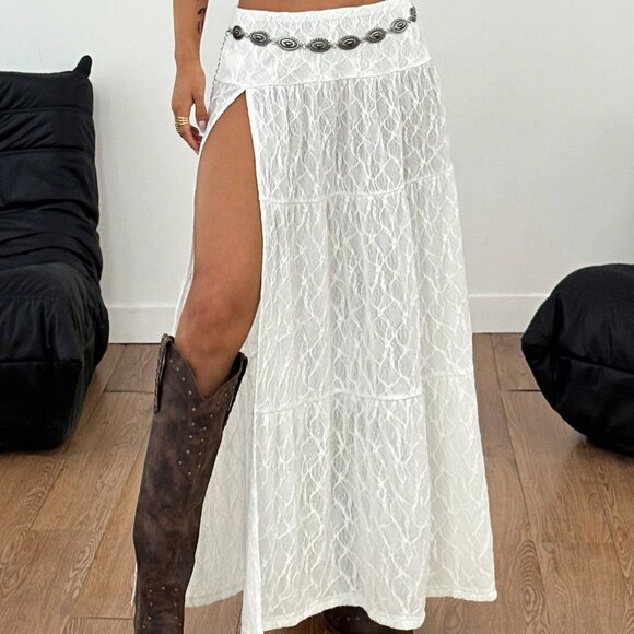 White Sexy Women's Lace Side Slit Skirt - Picture 6 of 7